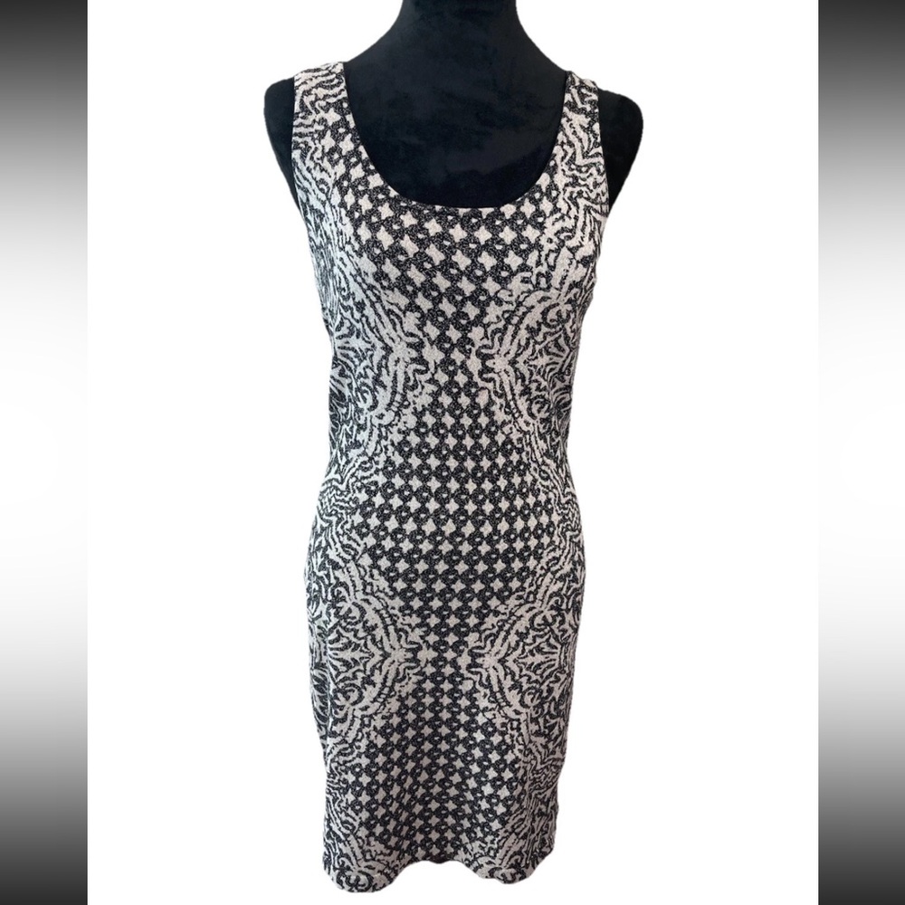 Rock & Republic black gray metallic bodycon sleeveless dress size Large geometri